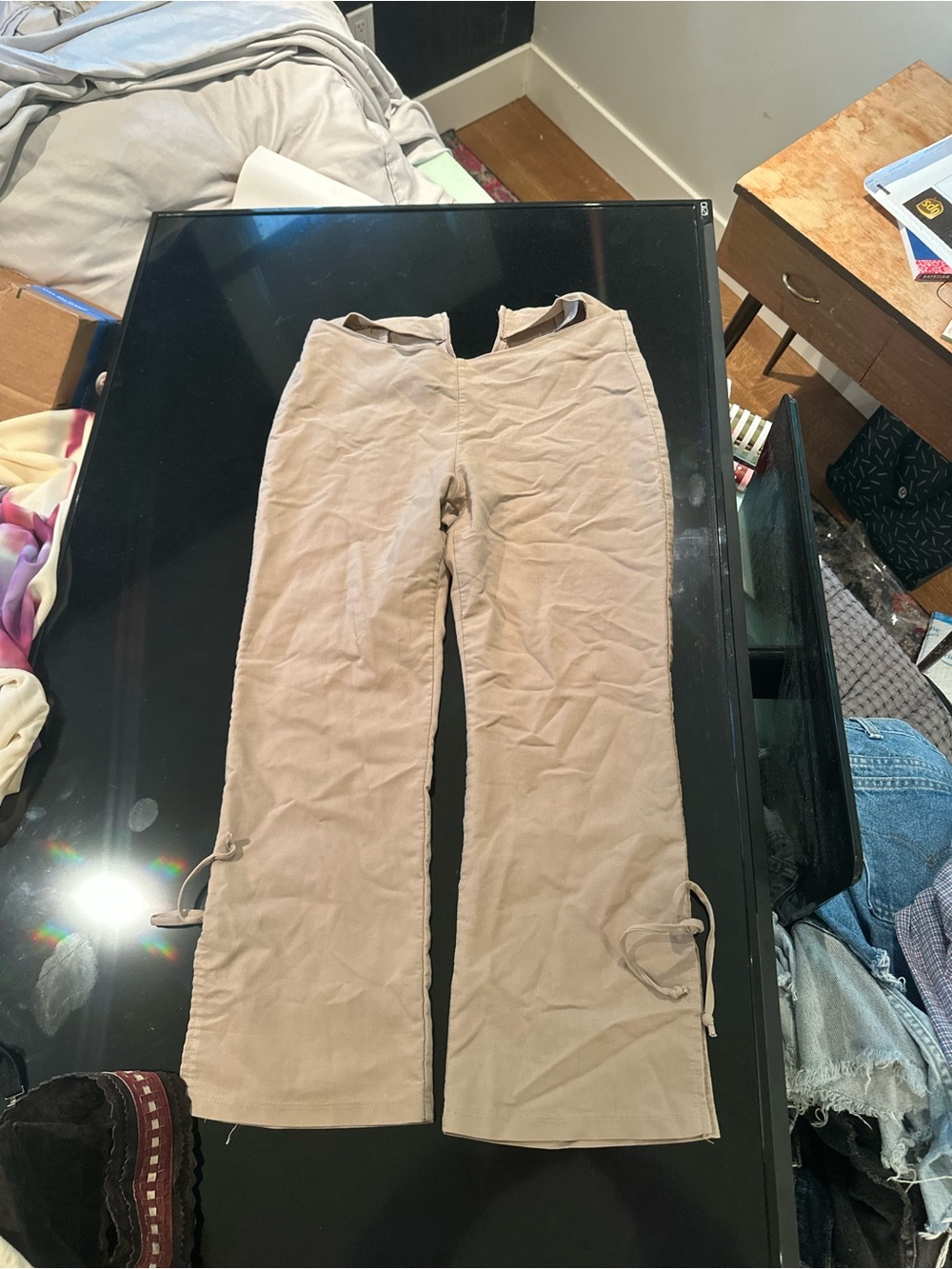 Khaki Y2K side tie vintage capris